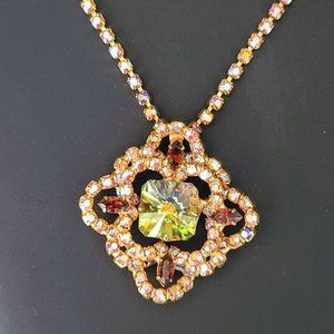 Vintage Vitrail Medium Rivoli Stone, Topaz and AB Rhinestone Necklace